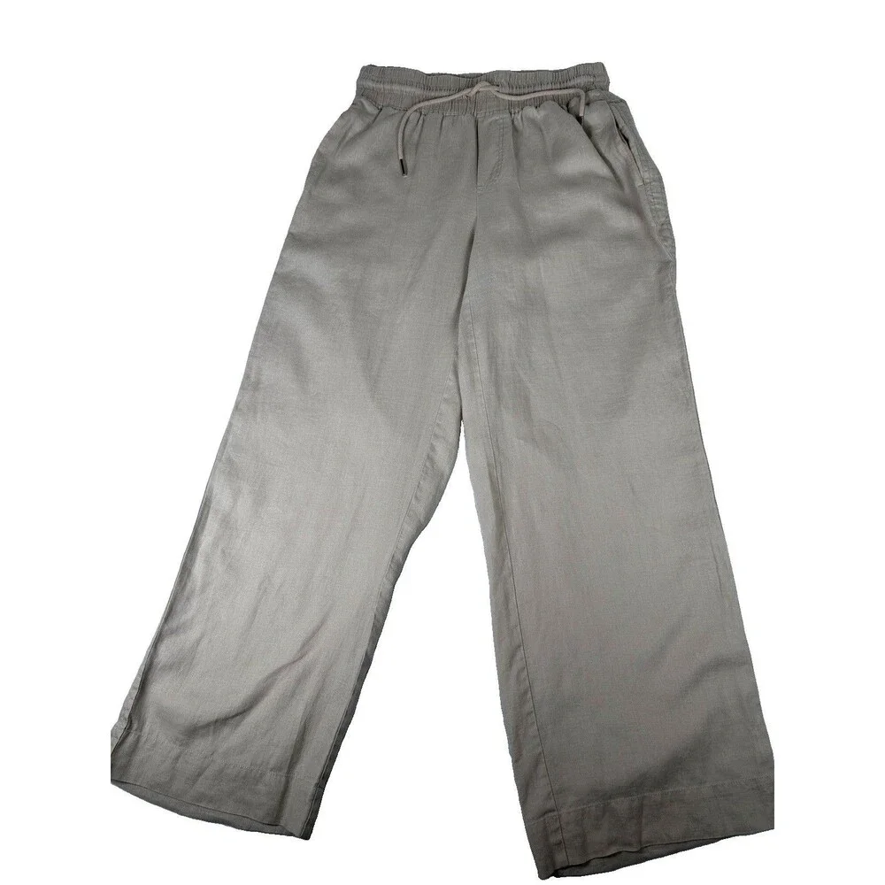 Quince 100% European Linen Wide Leg Loose Pants Flax/Beige Drawstring Size Large